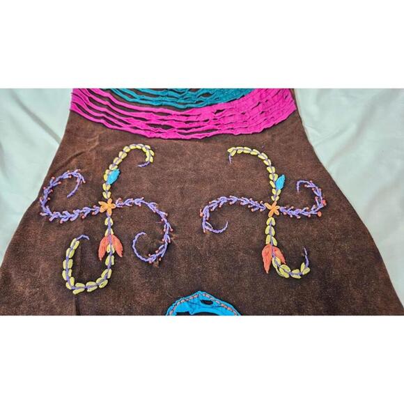 K.PC. Women's Handmade in Nepal Brown Bohemian Embroidered Dress Size Small - Picture 4 of 11
